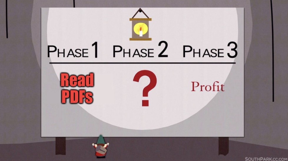 Step 1. Read PDFs; Step 2. ???; Step 3. PROFIT!